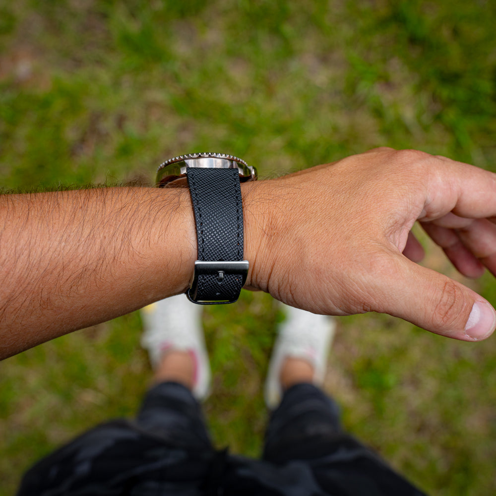 Saffiano Leather Watch Band - Black