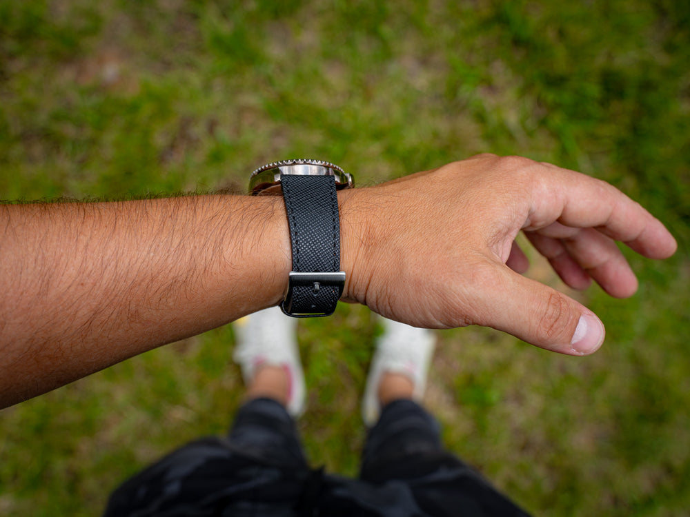 Saffiano Leather Watch Band - Black