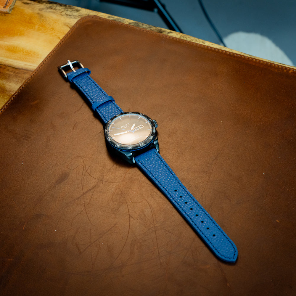 Saffiano Leather Watch Band - Blue