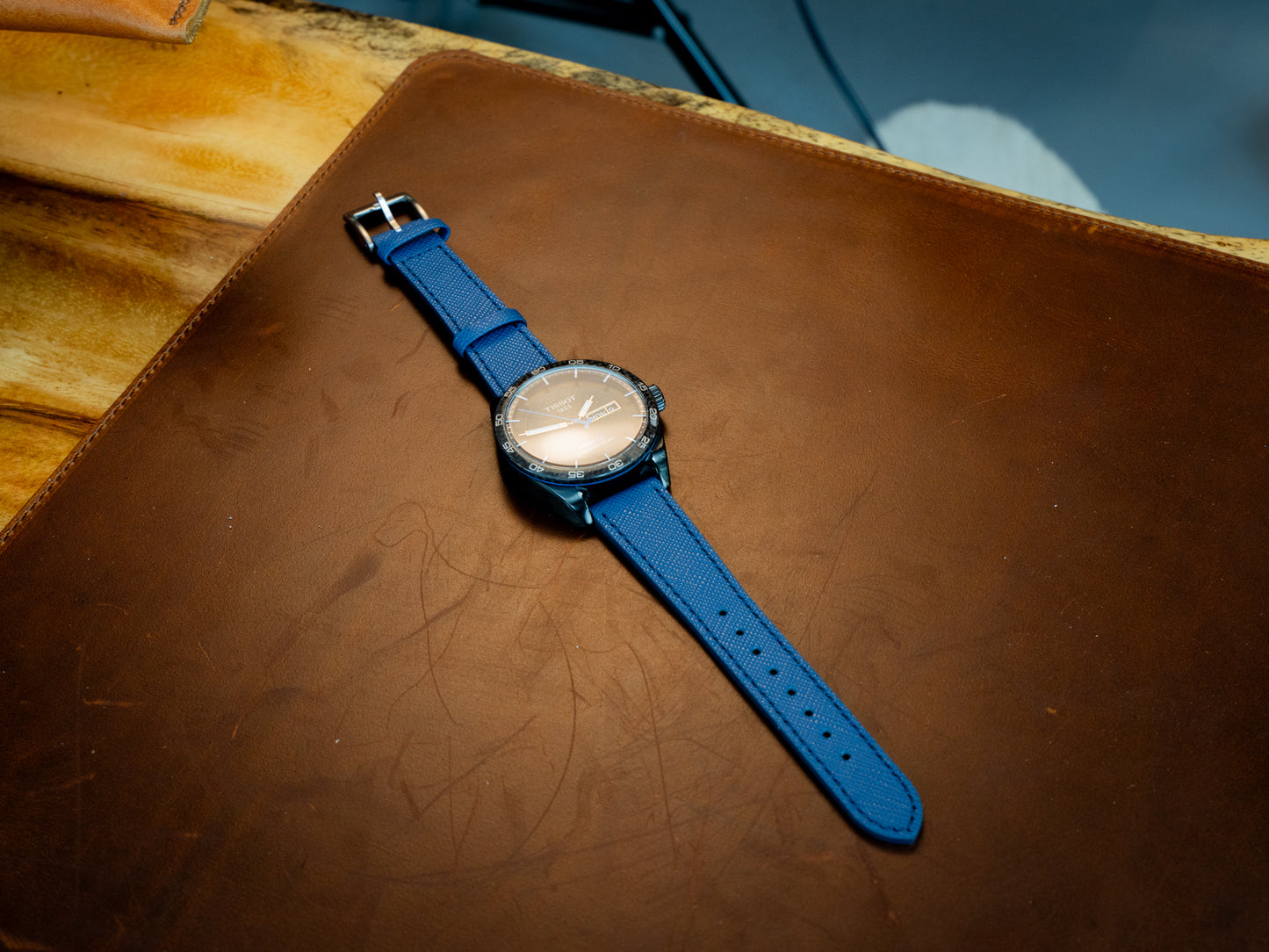 Saffiano Leather Watch Band - Blue