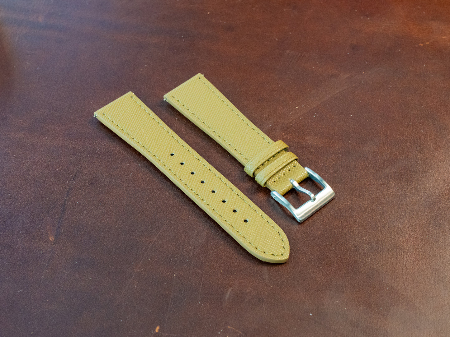 Saffiano Leather Watch Band - Pistachio