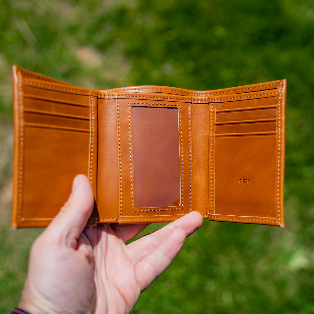 Soft Leather Trifold Wallet - Whiskey