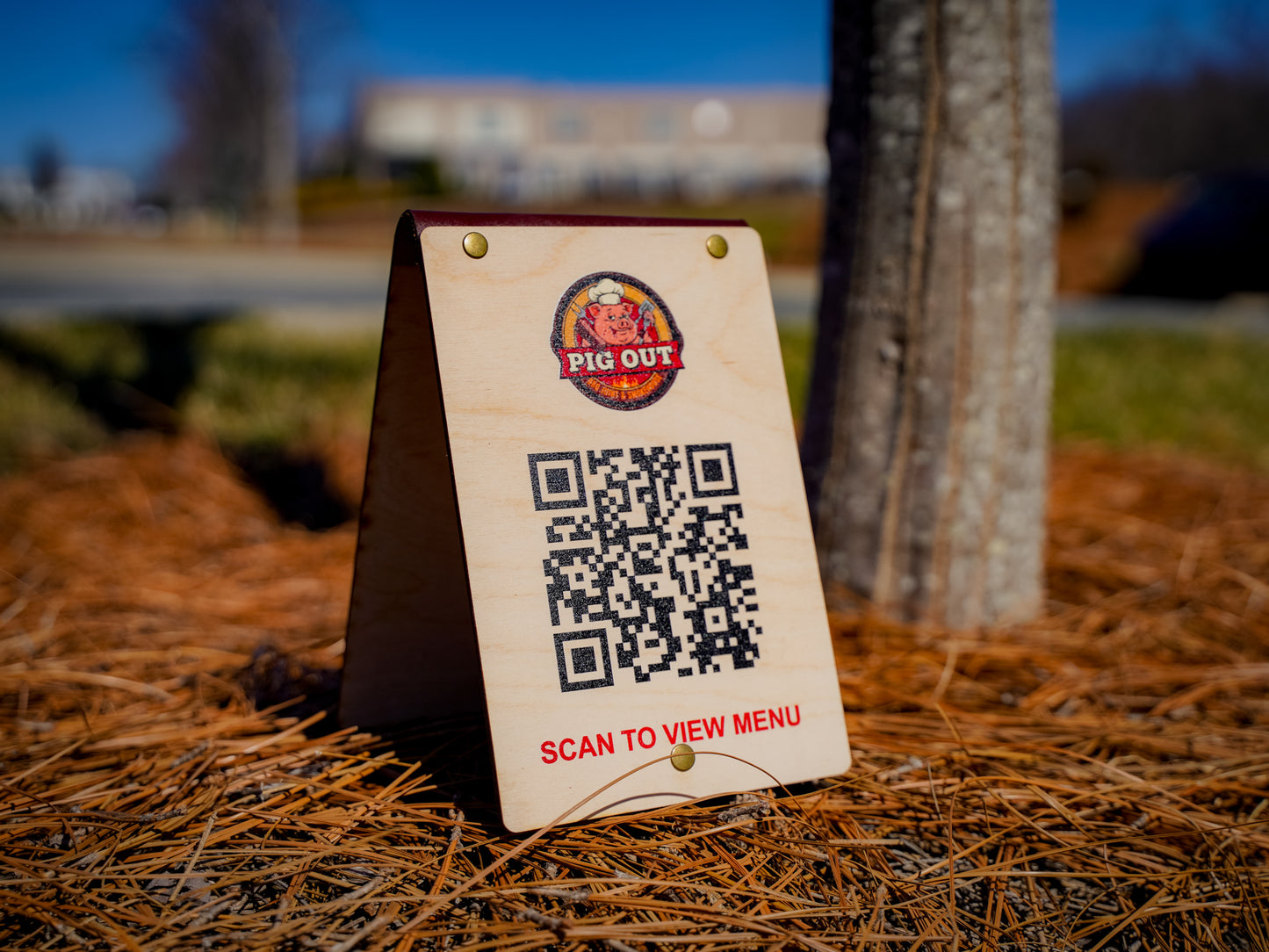 qr code table tent Wooden Table Tent Sign