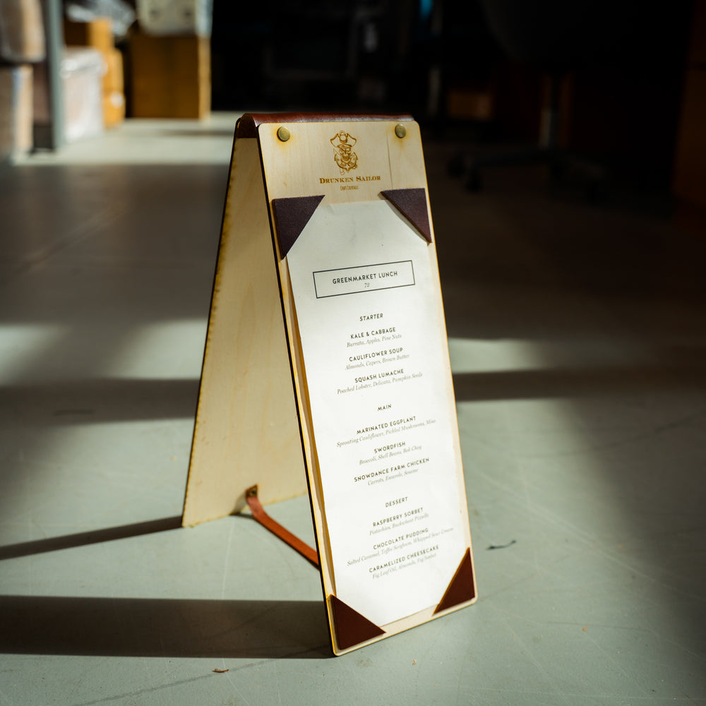 
                      
                        Wooden Menu Stand
                      
                    