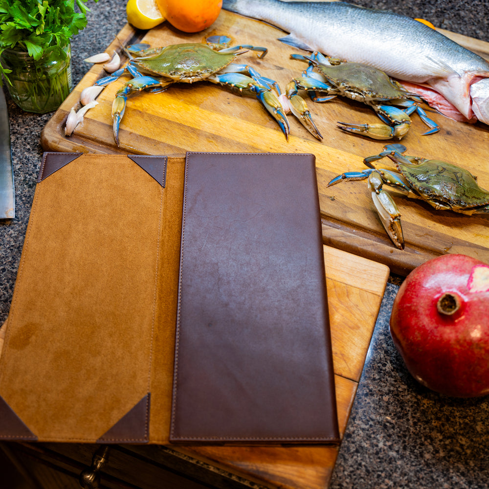 Vintage Leather Trifold Menu - Chestnut