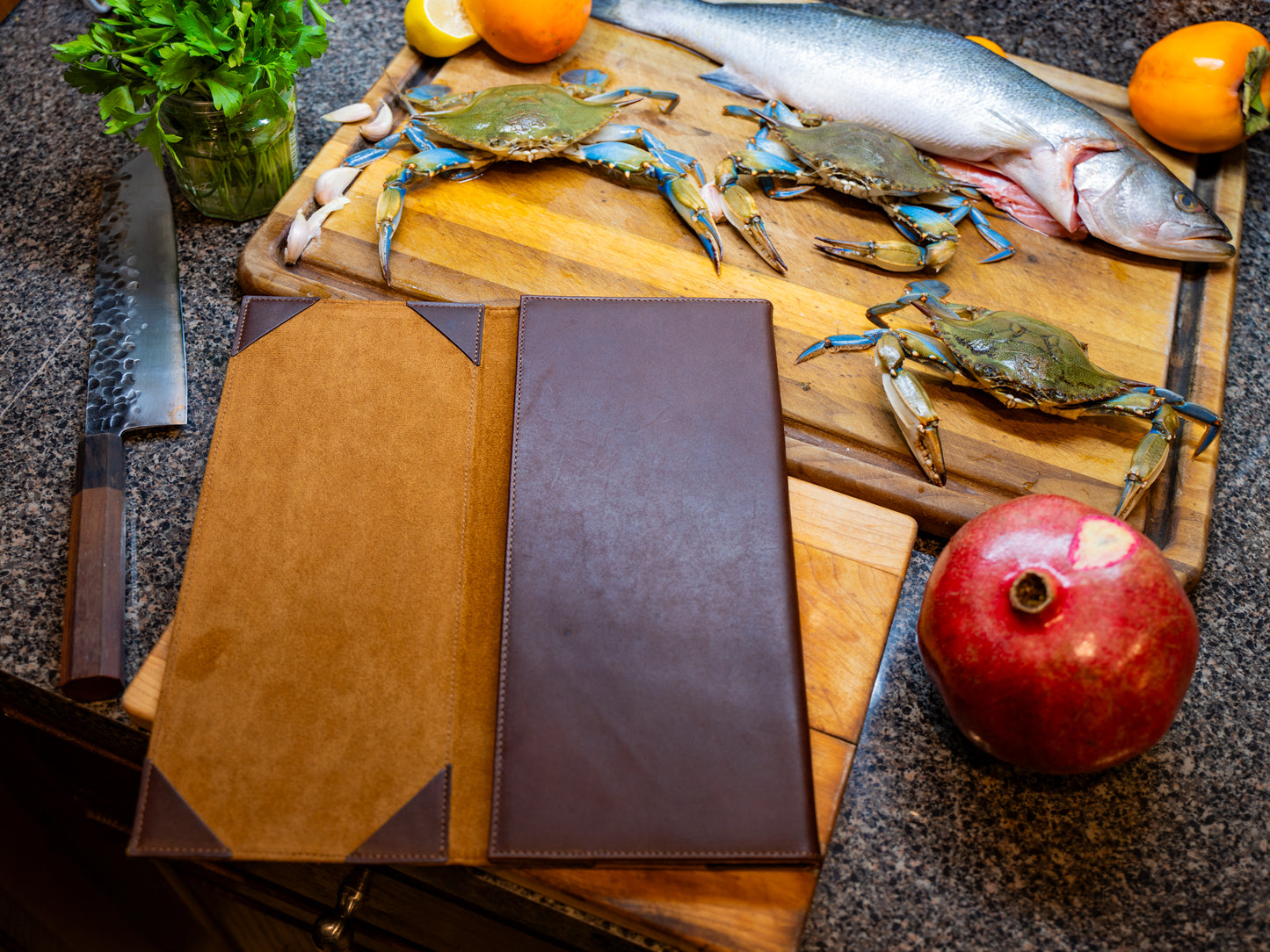 Vintage Leather Trifold Menu - Chestnut