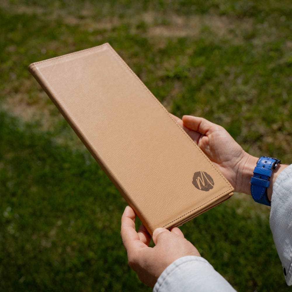 Italian Leather Trifold Menu Cover - Cream