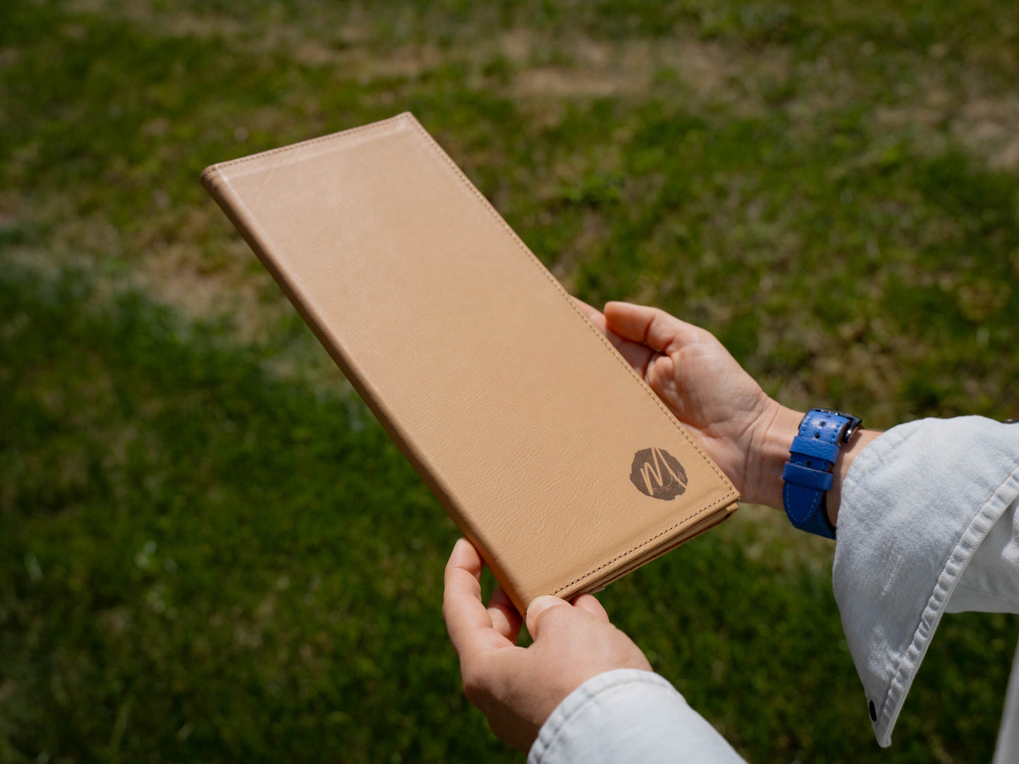 Italian Leather Trifold Menu Cover - Cream