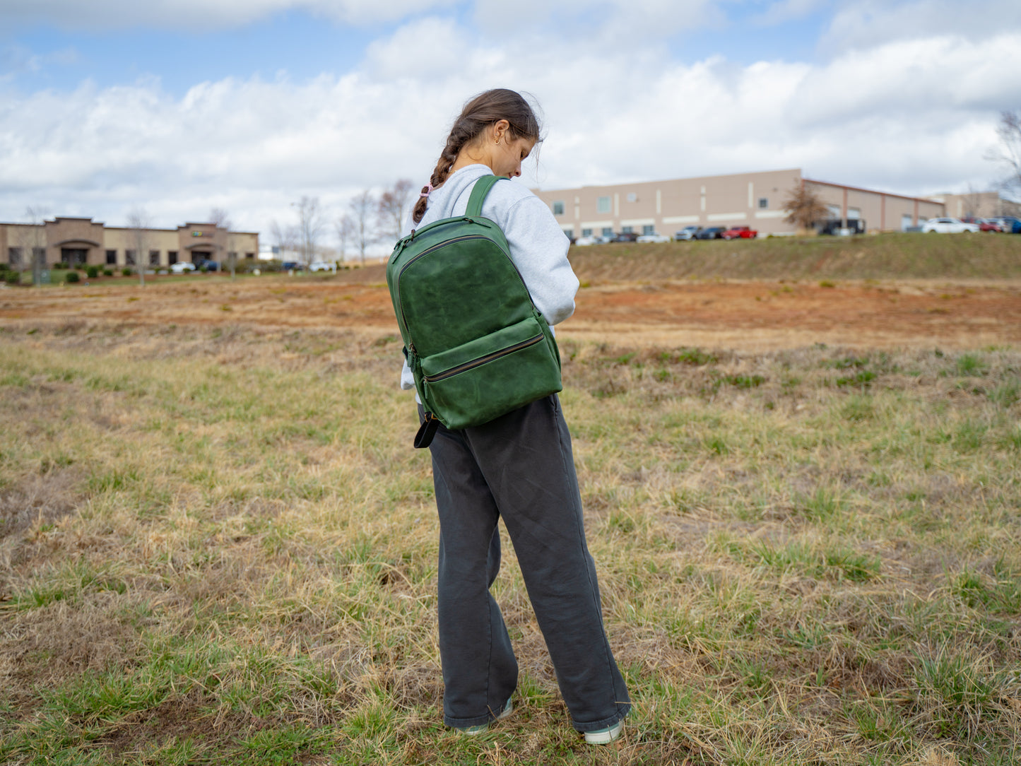 Crazy Horse Leather Backpack Urban for Woman - Green Moss