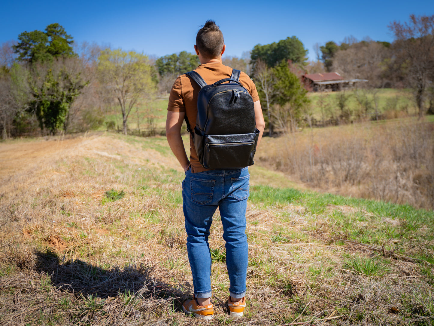 Italian Leather Backpack Urban for Man - Black