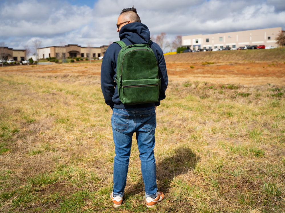 Crazy Horse Leather Backpack Urban for Man - Green Moss