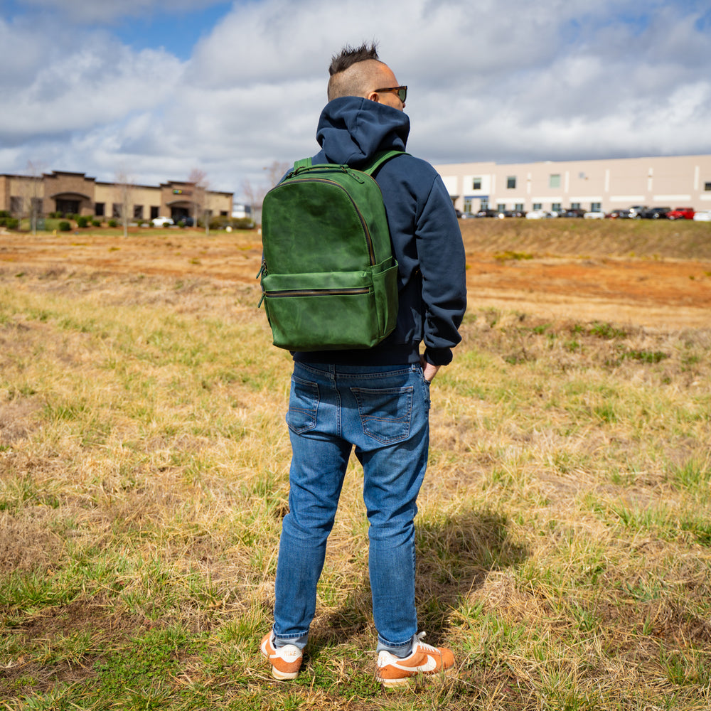 Crazy Horse Leather Backpack Urban - Green Moss