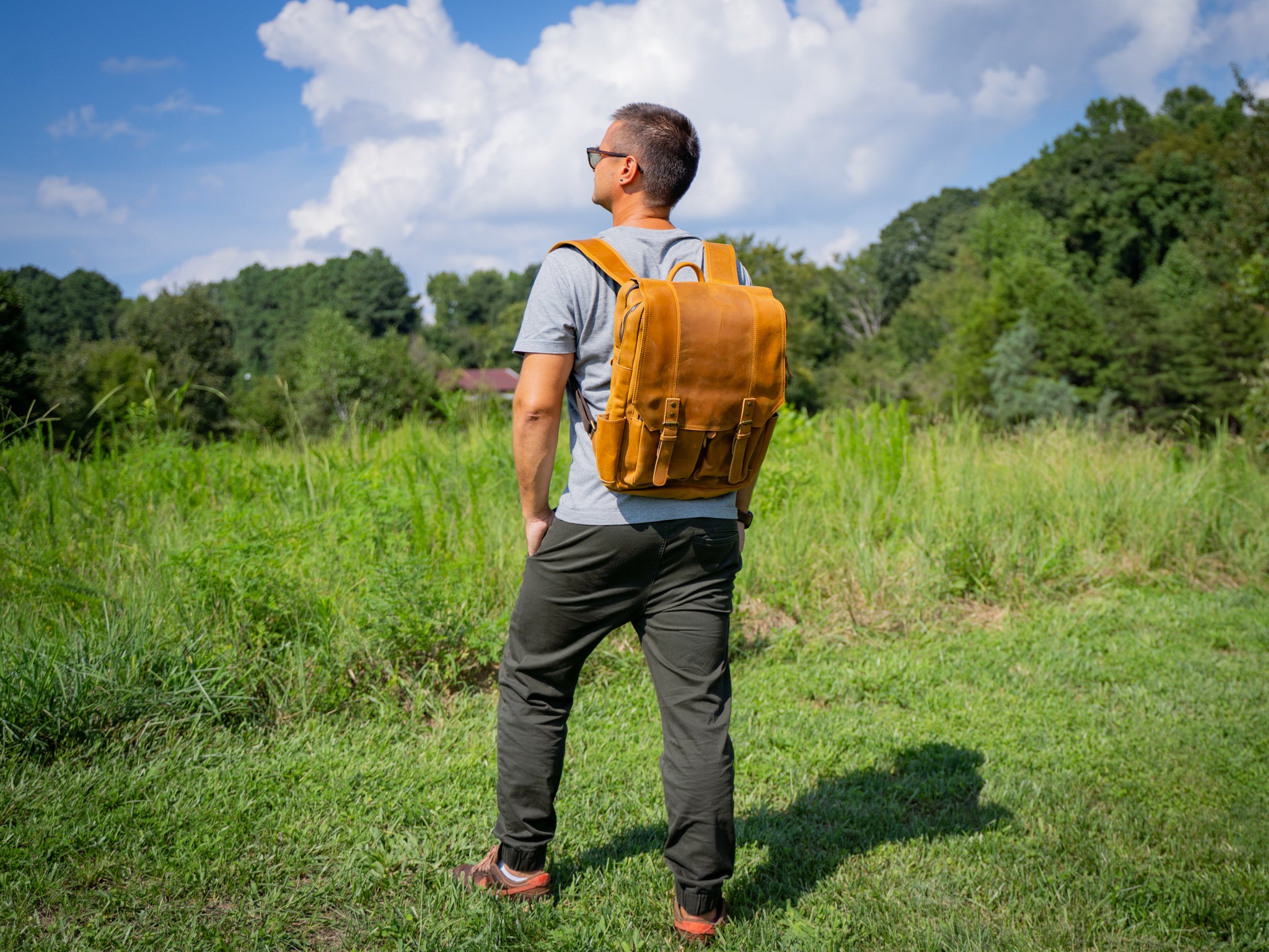 Crazy Horse Leather Voyager Backpack in Wheat Color ❱ Made in USA