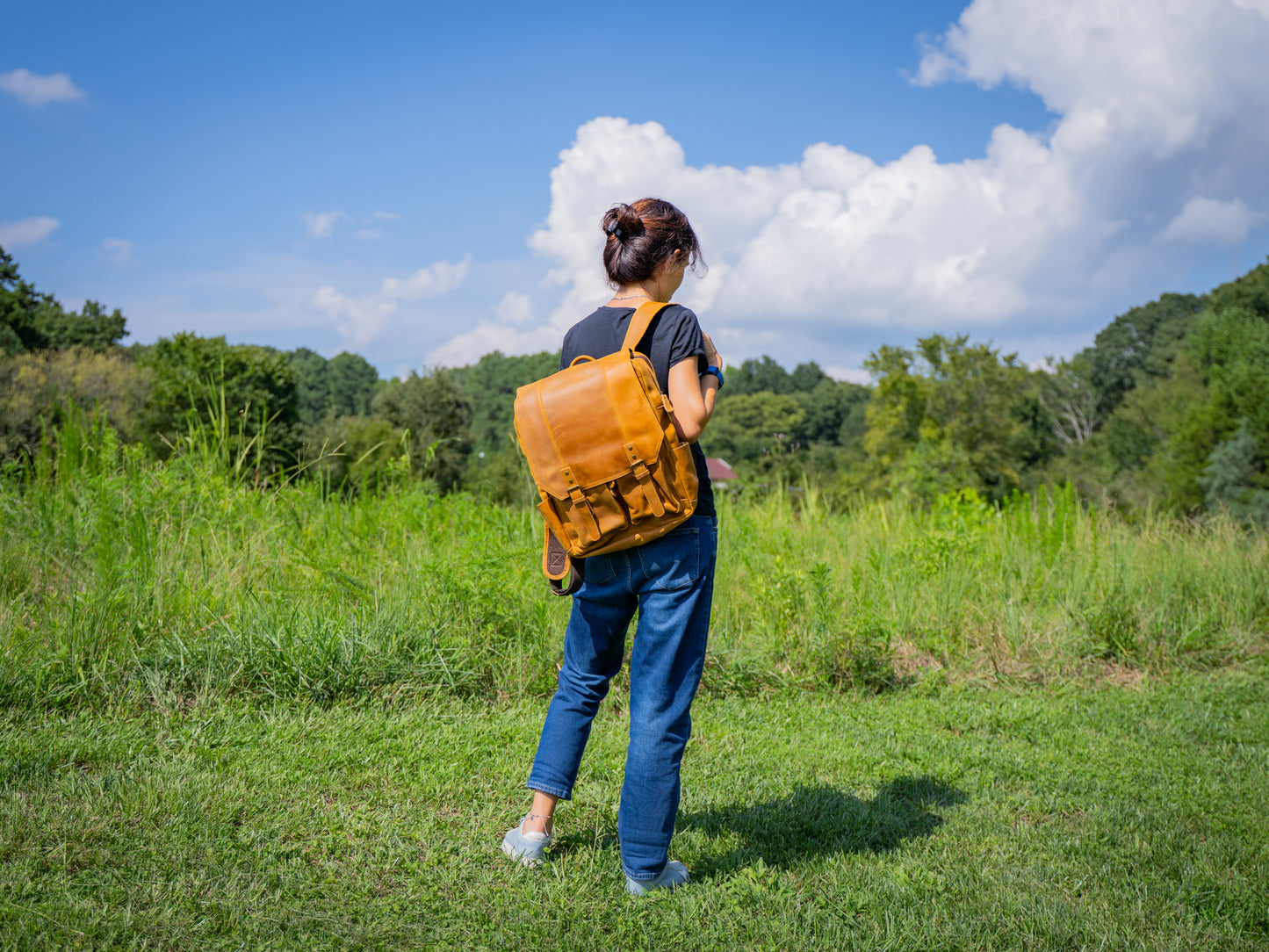Crazy Horse Leather Voyager Backpack in Wheat Color ❱ Made in USA
