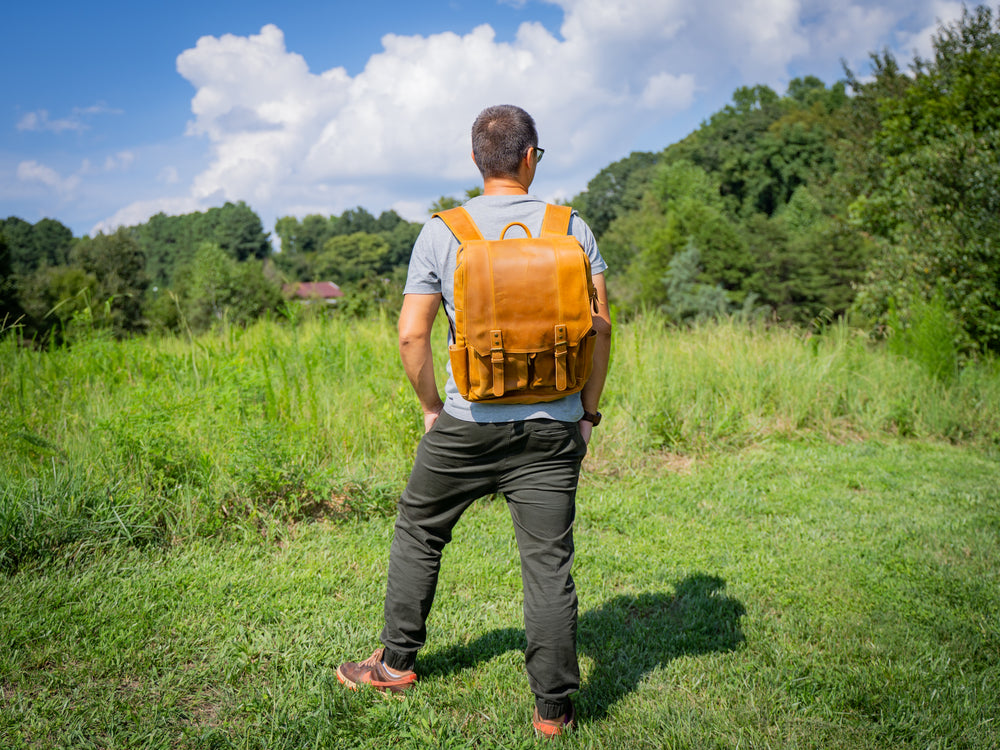 Crazy Horse Leather Voyager Backpack in Wheat Color ❱ Made in USA