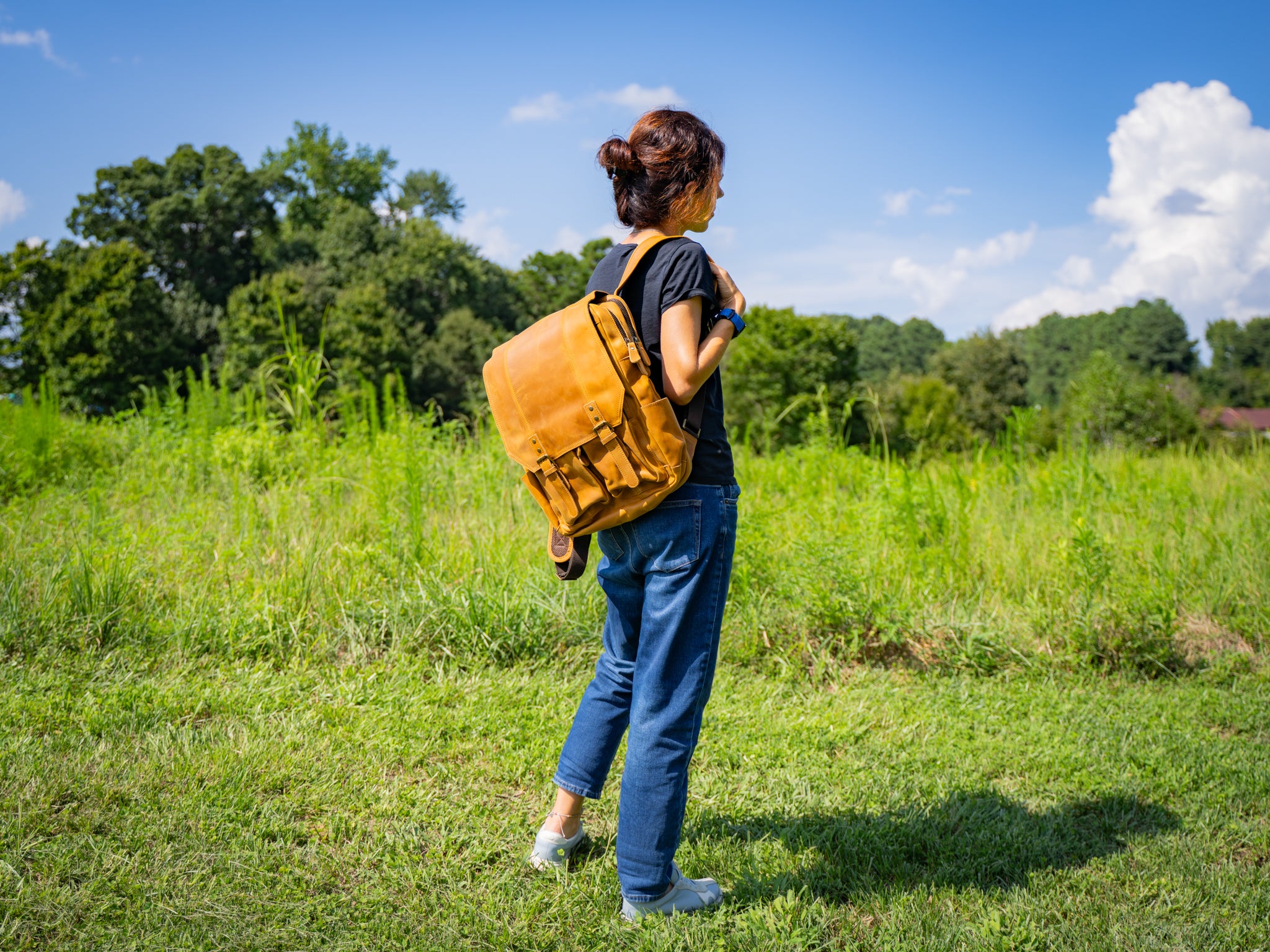 Crazy Horse Leather Voyager Backpack in Wheat Color ❱ Made in USA