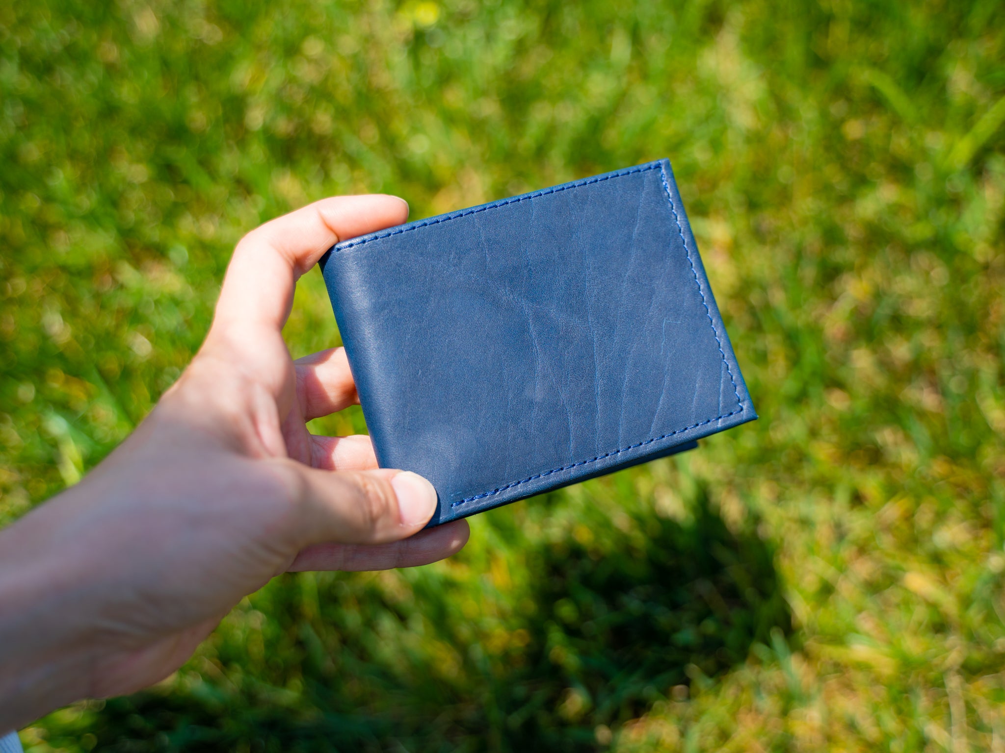 Handcrafted Navy Leather Bifold Wallet - Modern Minimalism