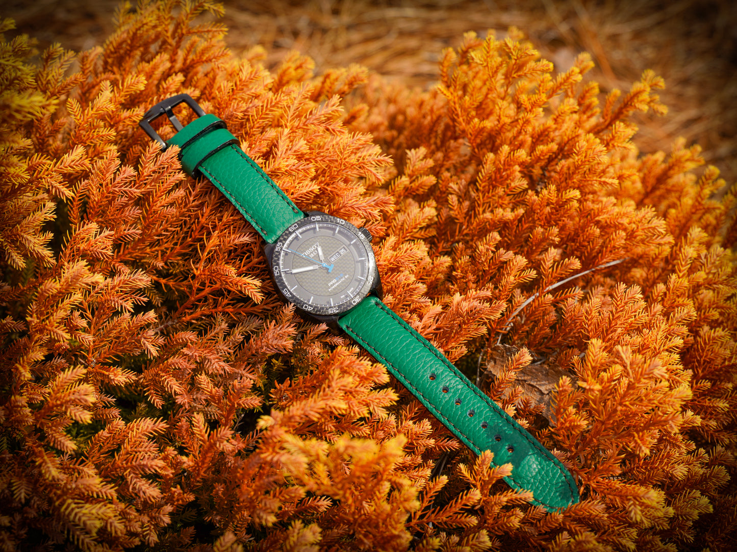 Italian Leather Watch Band - Bus Green