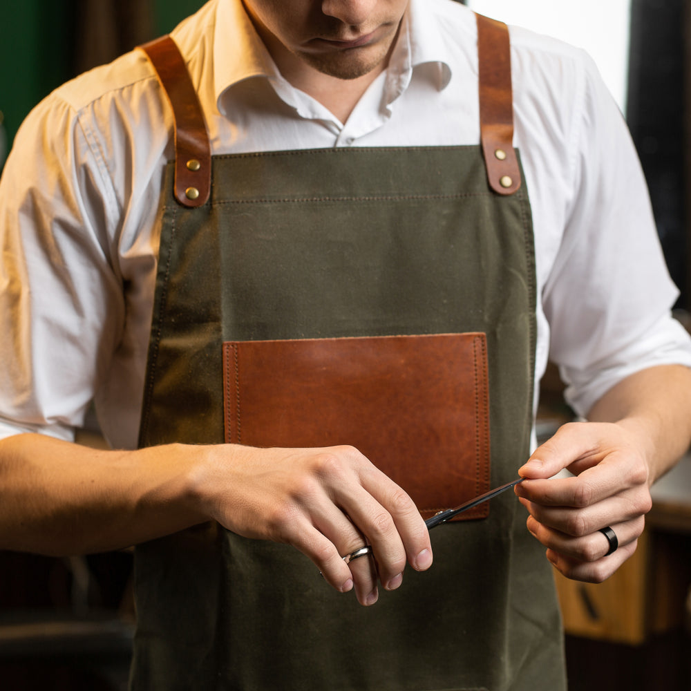
                      
                        Waxed Canvas and Leather Apron - Green
                      
                    