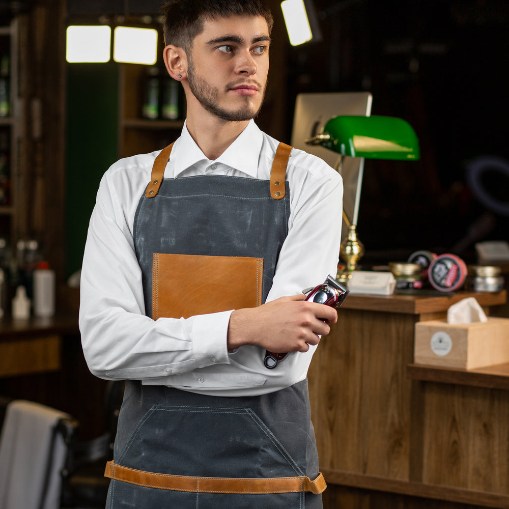 Waxed Canvas and Leather Apron - Grey