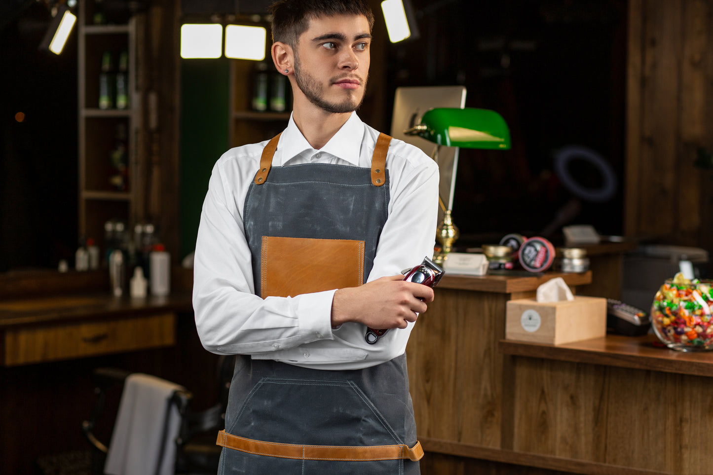 Waxed Canvas and Leather Apron - Grey