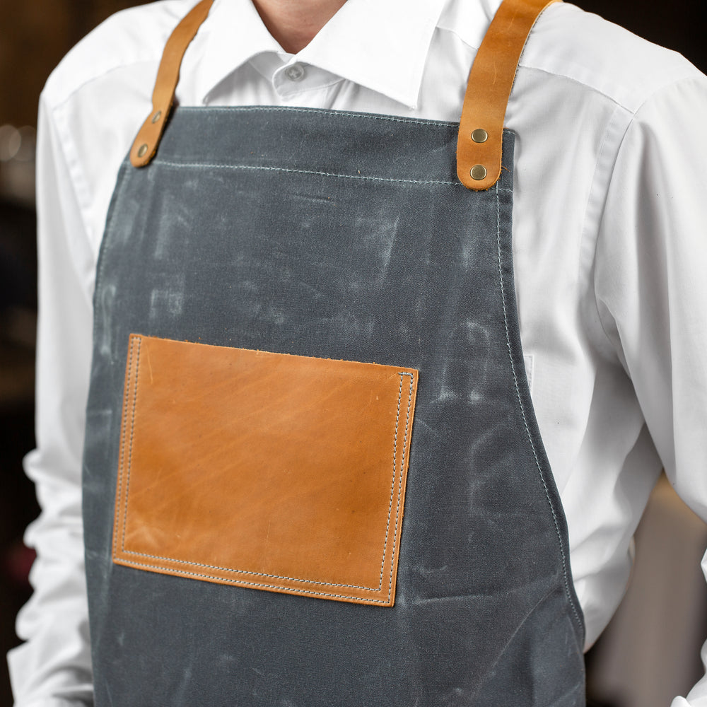 Waxed Canvas and Leather Apron - Grey