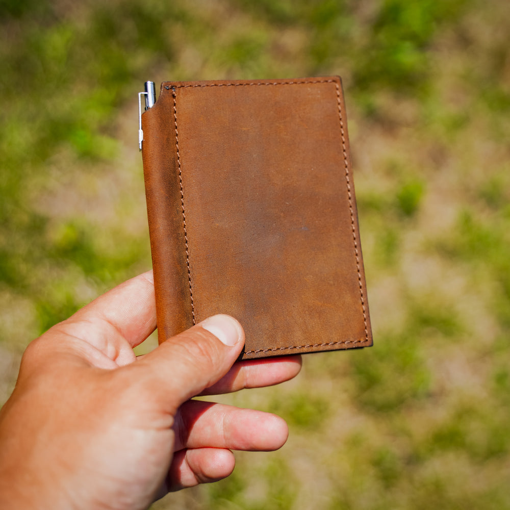 Crazy Horse Leather Mini Journal with Pen - Brown