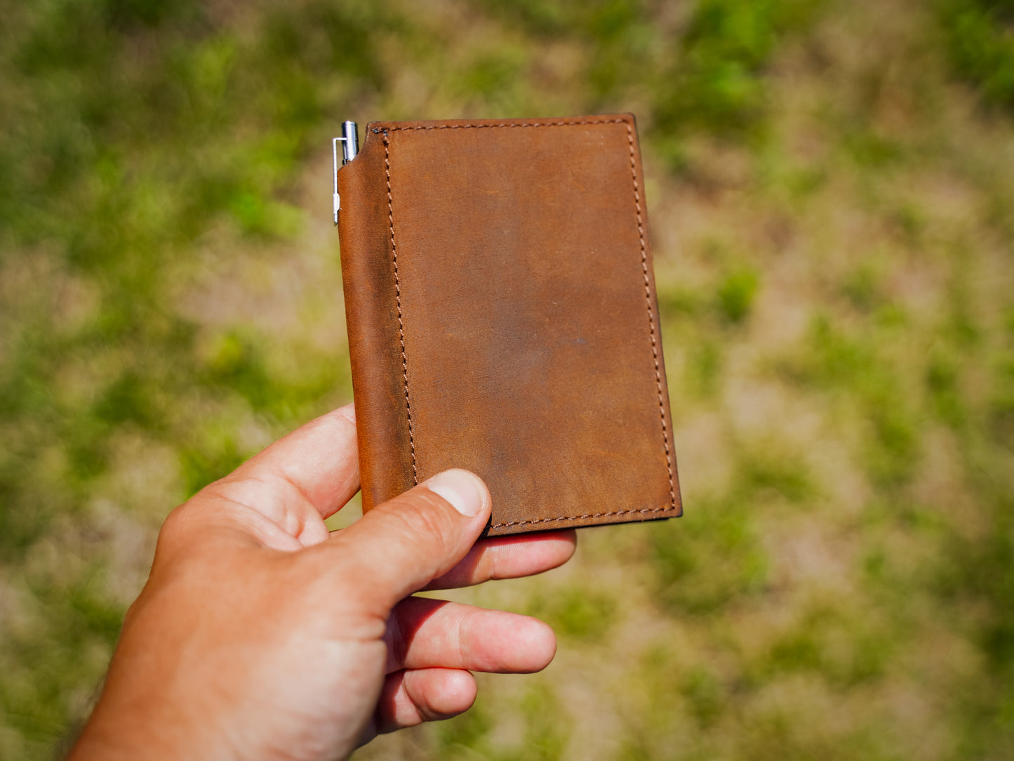 Crazy Horse Leather Mini Journal with Pen - Brown
