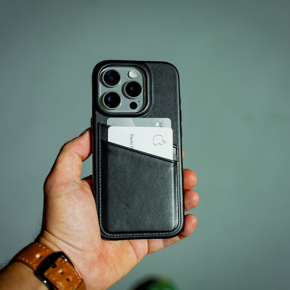 
                      
                        iPhone 16 Leather Case with Pockets - Black
                      
                    