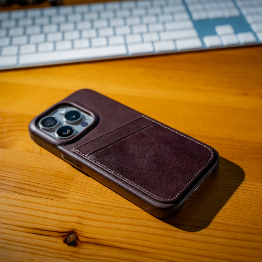 iPhone 16 Leather Case with Pockets - Dark Brown