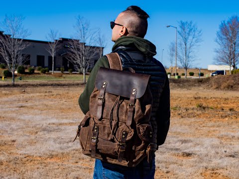 canvas leather backpack mens Canvas and Crazy Horse Leather Backpack Adventure for Man