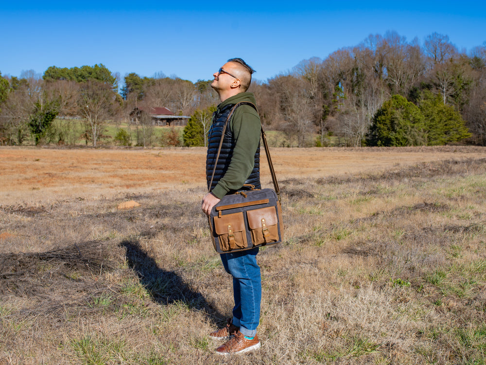 Waxed Canvas Briefcase Alvin - Charcoal Briefcase - olpr.