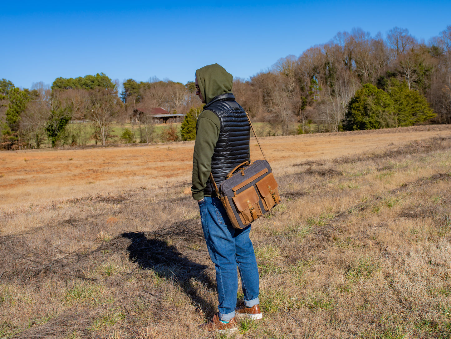 Waxed Canvas Briefcase Alvin - Charcoal Briefcase - olpr.