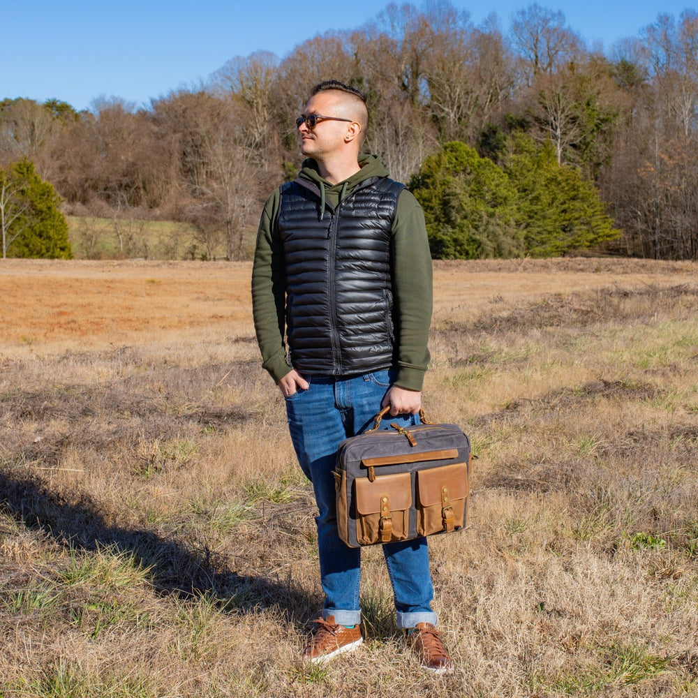 
                      
                        Waxed Canvas Briefcase Alvin - Charcoal Briefcase - olpr.
                      
                    