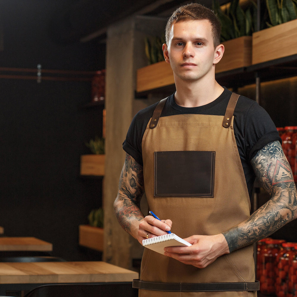 Camel Canvas and Leather Apron for BBQ Enthusiast