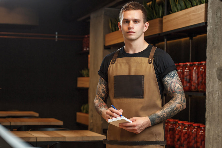 Camel Canvas and Leather Apron for BBQ Enthusiast