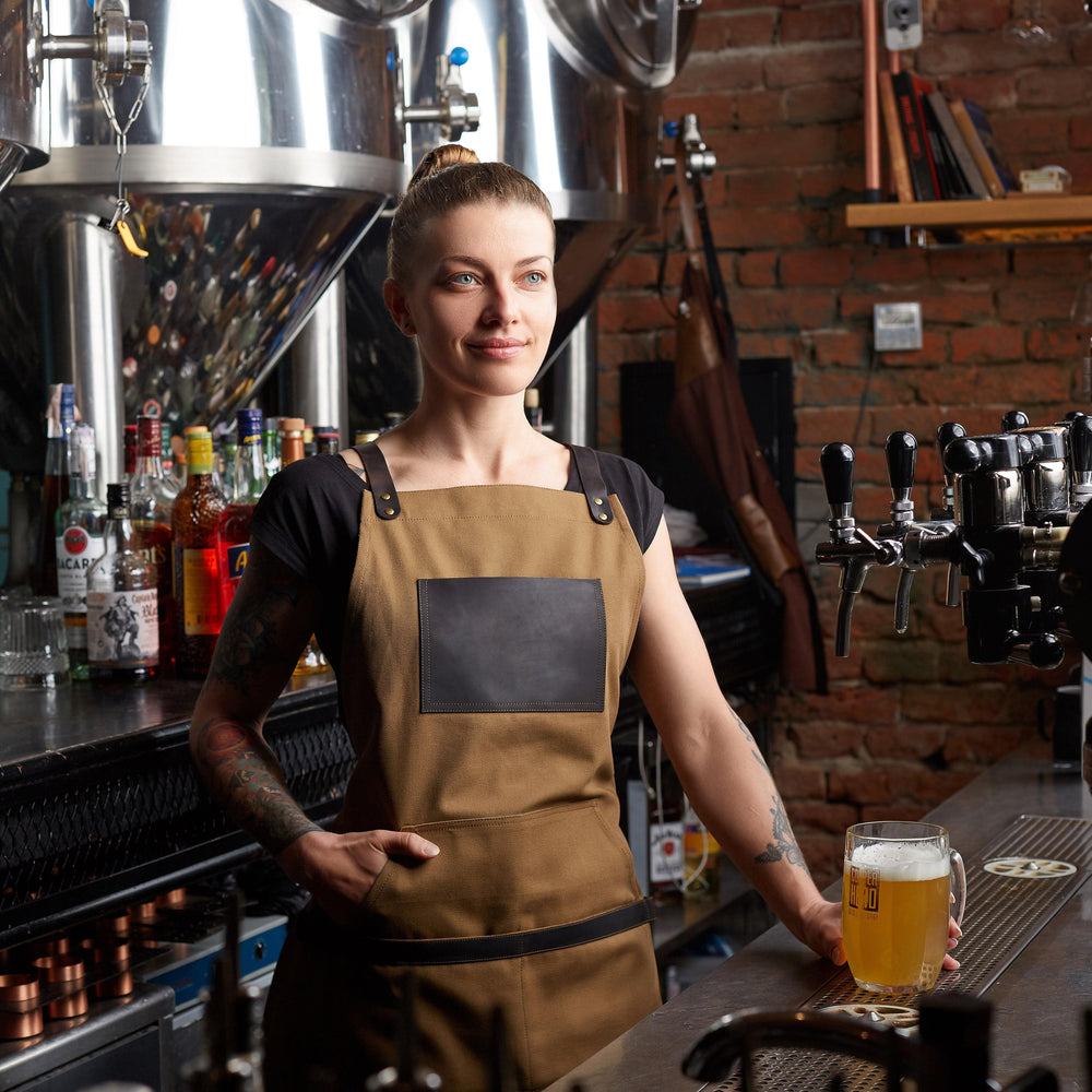 Camel Canvas and Leather Apron for Bartender