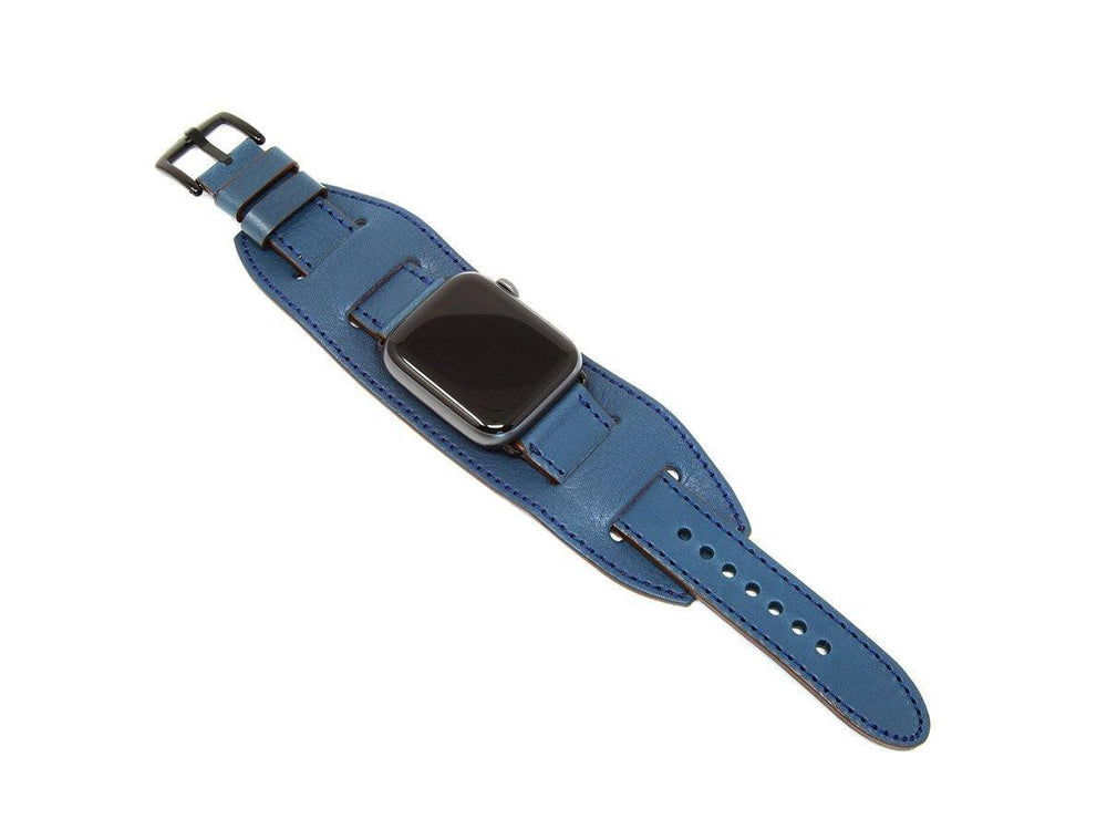 Apple Watch Cuff Band Of Italian Leather - Blue