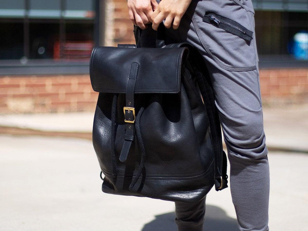 black leather backpacks mens Backpack Charlotte Of Soft Pebble Leather - Black