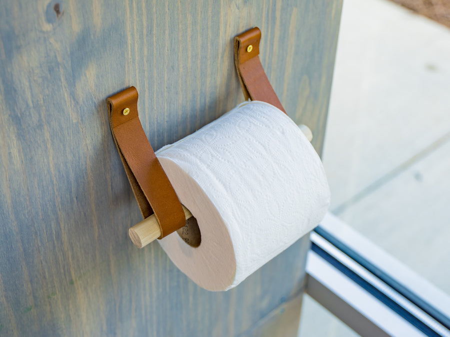 Leather and Wood Toilet Paper Holder - Natural