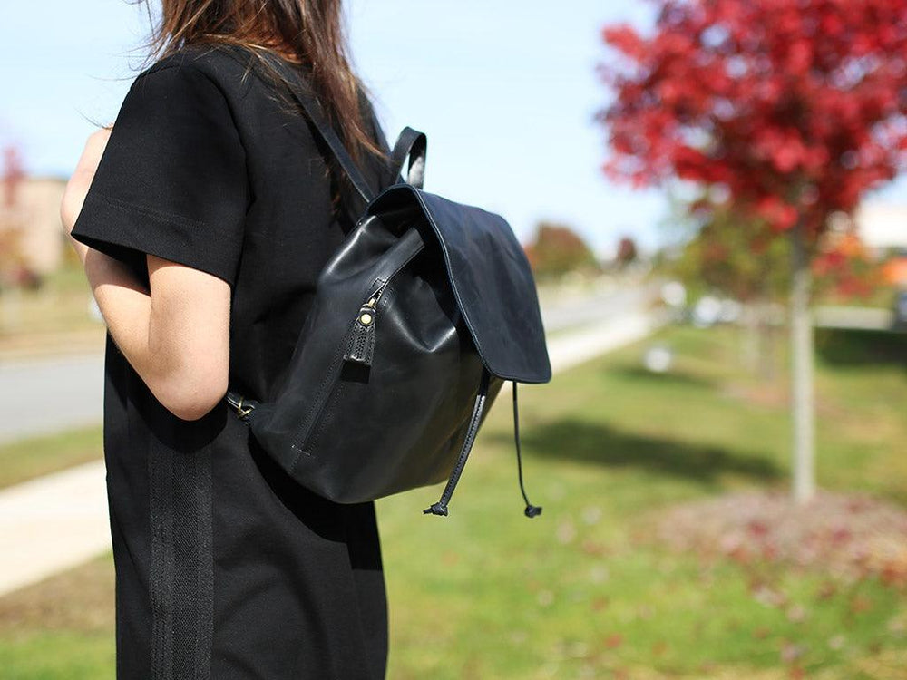 black label leather backpack Handmade Leather Vinka Backpack - Black