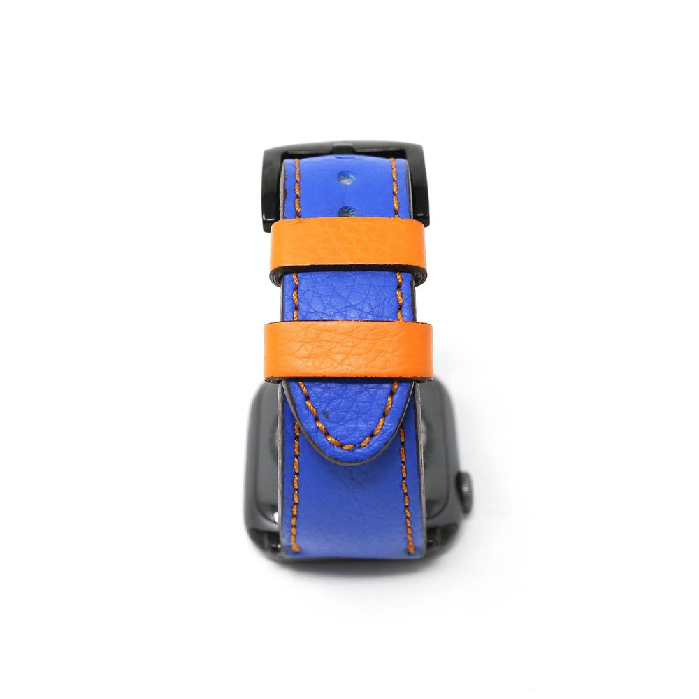 
                      
                        Dual Color Italian Leather Apple Watch Band - Blue and Orange iWatch Strap - olpr.
                      
                    