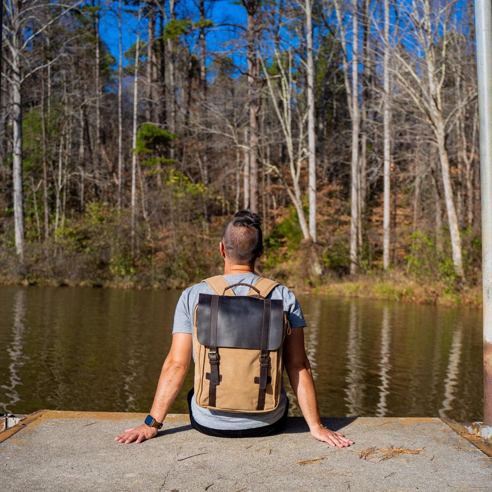 camel leather backpack mens Men's Book Backpack Canvas and Leather - Camel