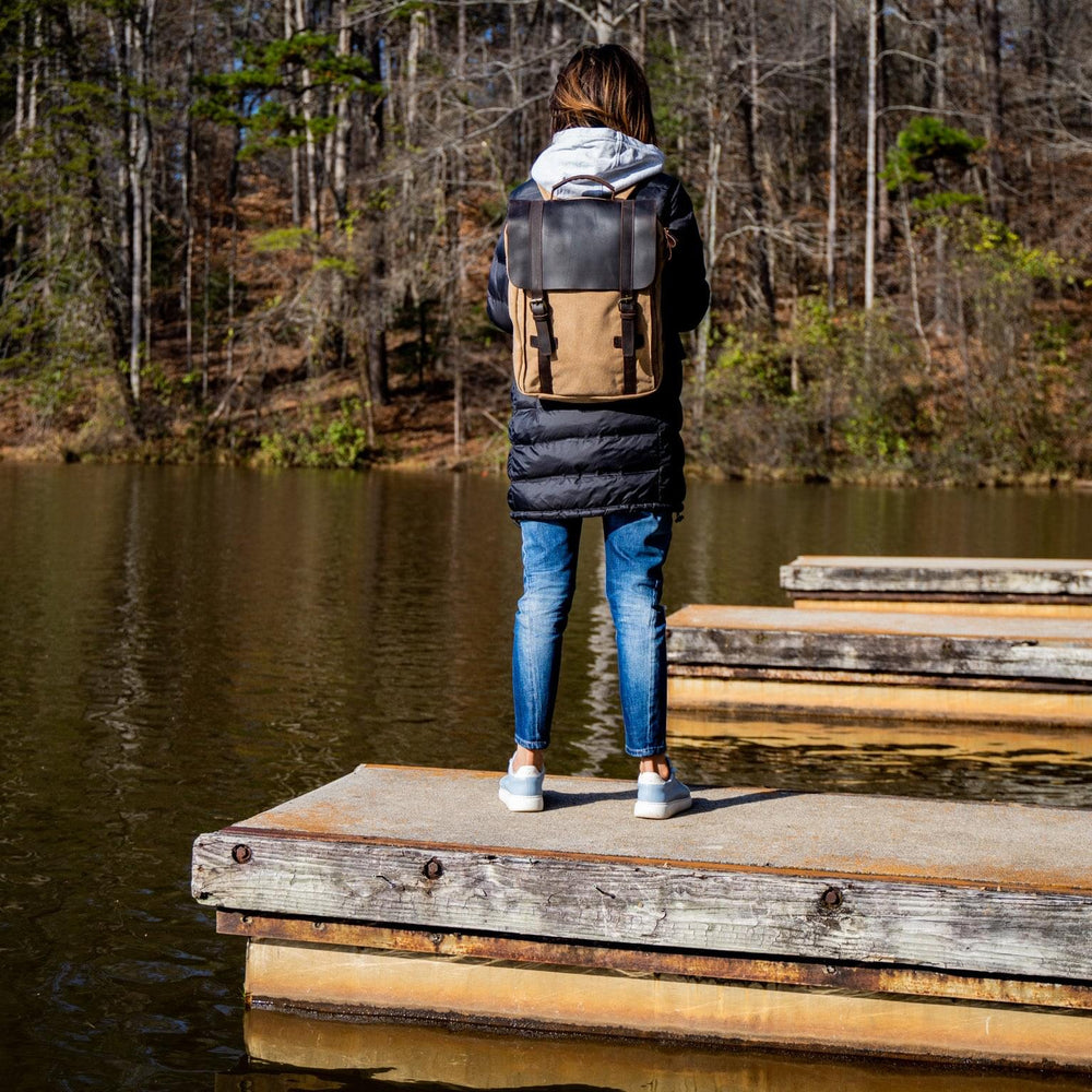 Women's Book Backpack Canvas and Leather - Camel