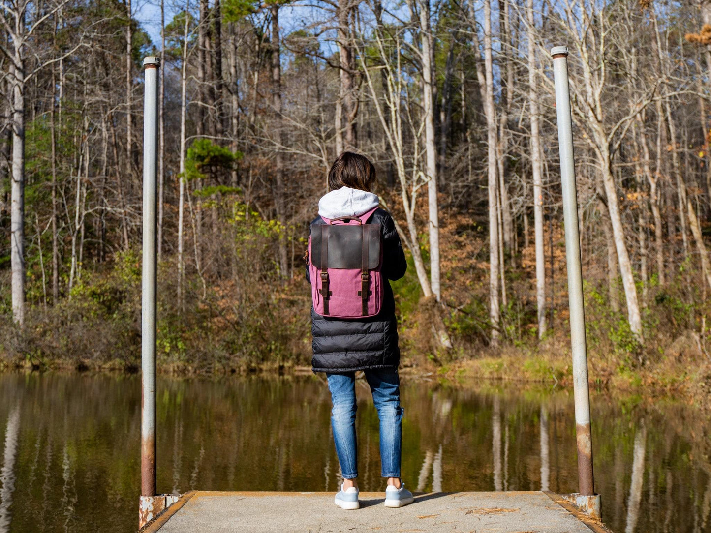 Book Backpack Canvas and Leather - Purple