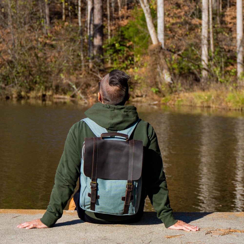 Men's Book Backpack Canvas and Leather - Teal