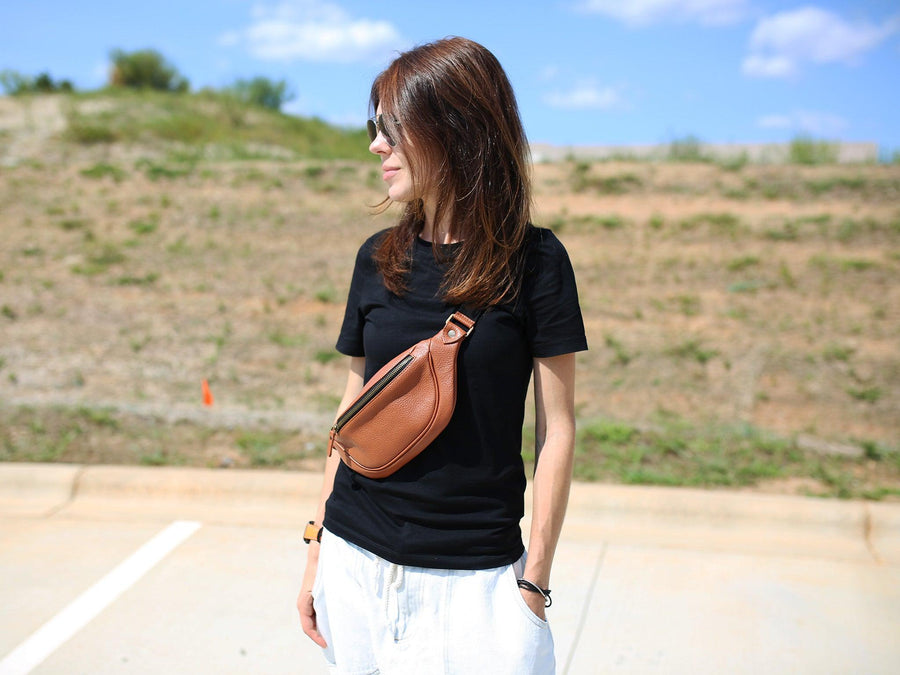 Brown leather belt bag womens Clearance