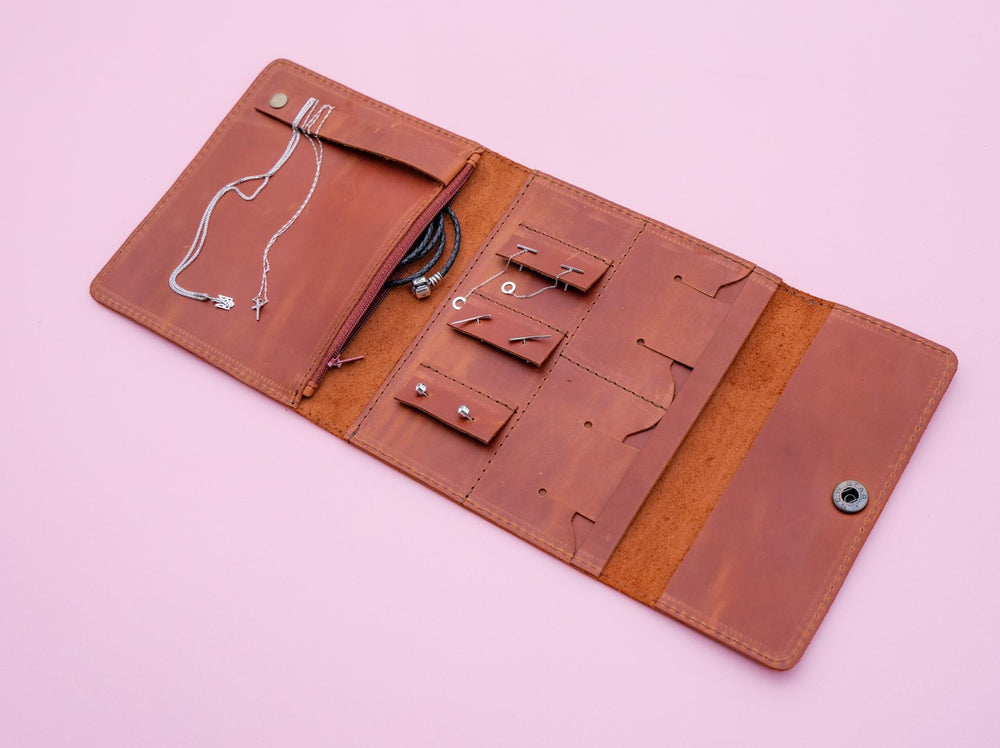 Handmade Leather Jewelry Case - Chocolate