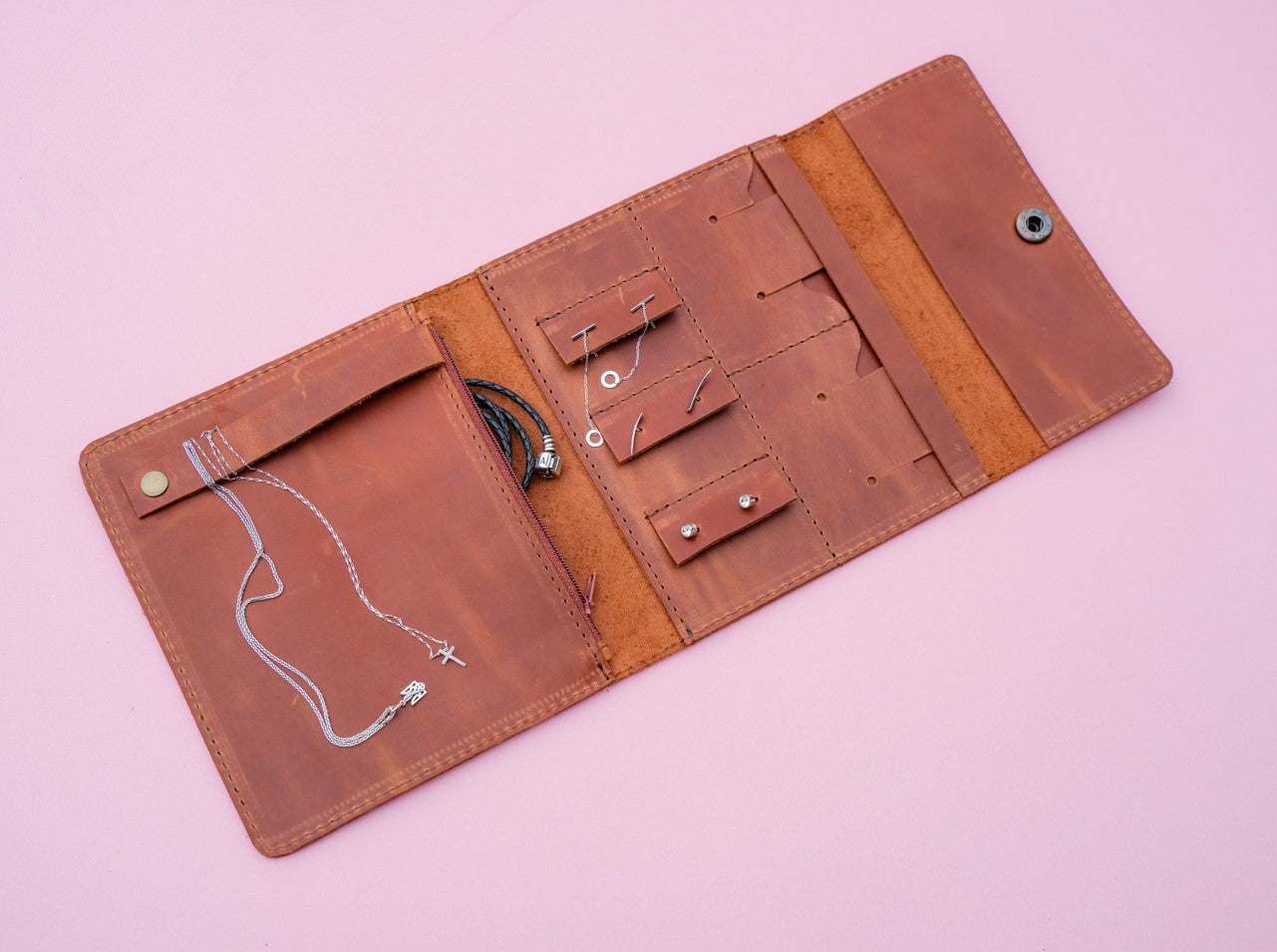 Handmade Leather Jewelry Case - Chocolate