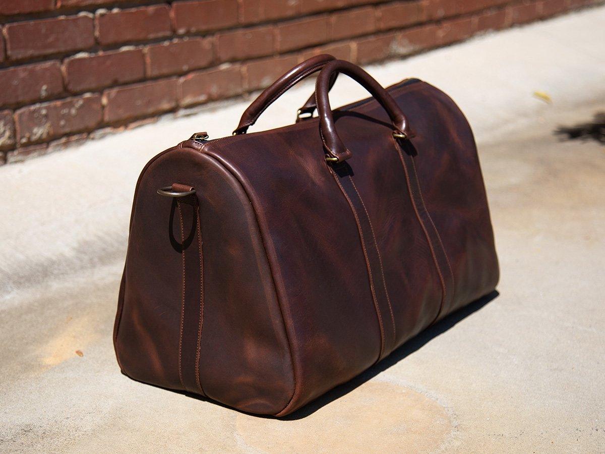 Genuine Mens Brown Leather Duffle Bag Vintage